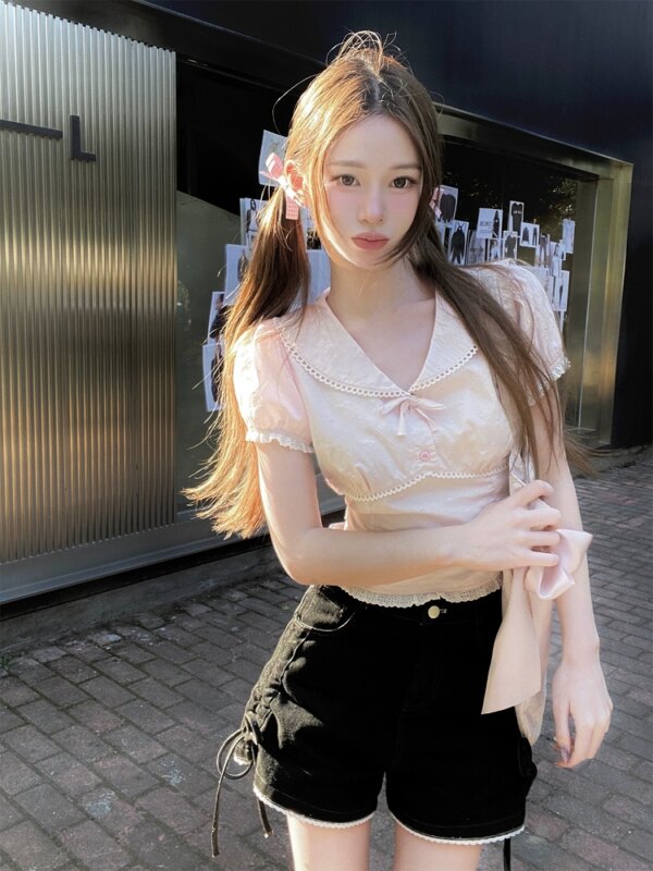 Pink Pink Doo Short Sleeve Short Doll Shirt Blouse