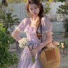 Tender Love Letter Purple Short Sleeve Waistless Dress