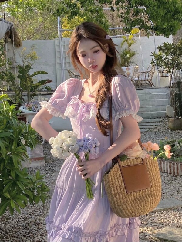 Tender Love Letter Purple Short Sleeve Waistless Dress