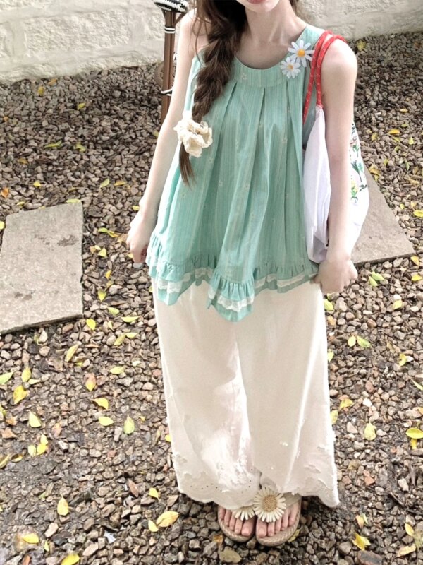 Little Sweet Summer Loose Top Sleeveless Neck Tank Top