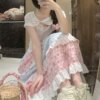 Sweet Silk Short Sleeve T-Shirt Half Body Skirt Two Piece Set