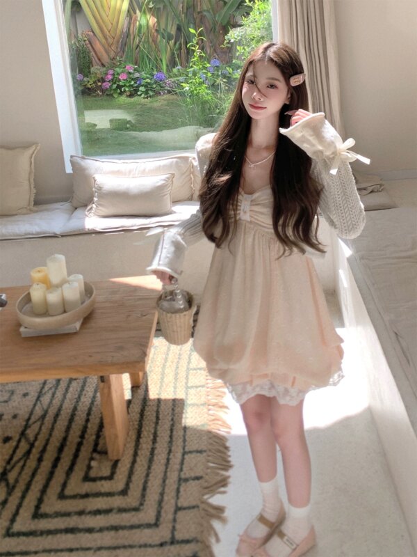 Apricot Cream Knit Cardigan Thin Jacket