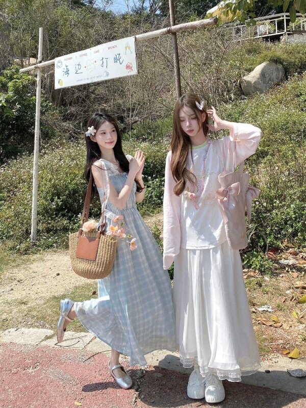 Flowy Half Skirt High Waist Loose White Long Skirt