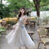 Little Flower Blue Floral Set Two Piece Waisted Shirt Half Body Skirt