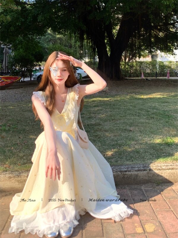 Sunset Chrysanthemum Yellow Floral Dress