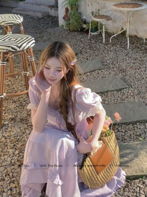 Tender Love Letter Purple Short Sleeve Waistless Dress