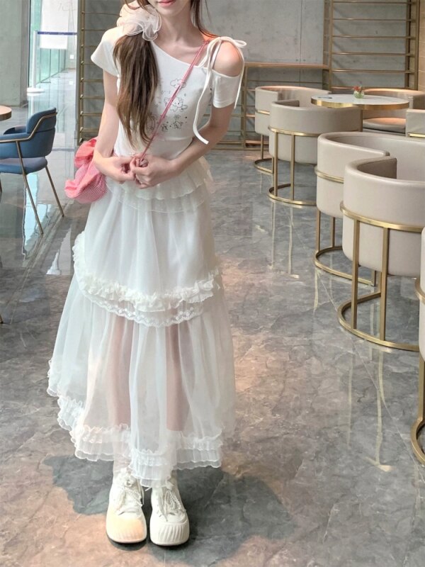 Sea Salt Foam Mesh Large Skirt Halter Dress