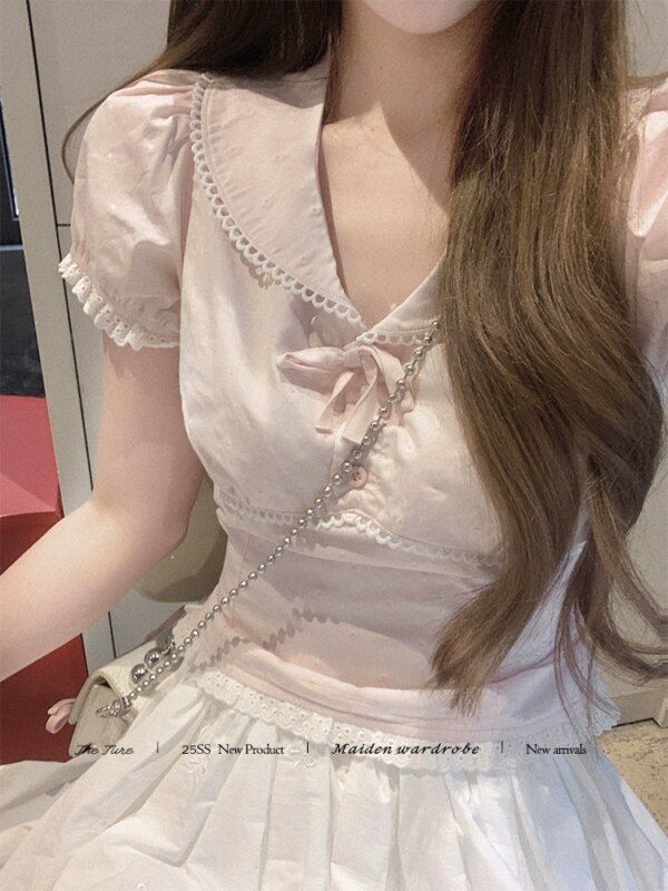 Pink Pink Doo Short Sleeve Short Doll Shirt Blouse