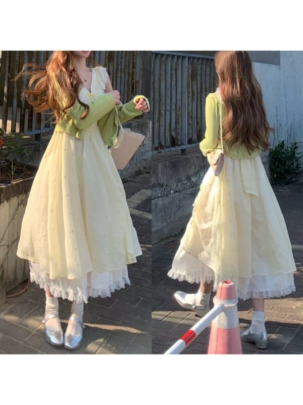 Sunset Chrysanthemum Yellow Floral Dress