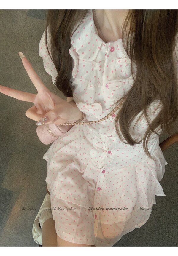 Sweetheart Waisted Shirt Polka Dot Dress