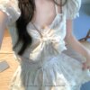 Sweet Flower Halo Halo Lace Crushed Floral Two Piece Dress