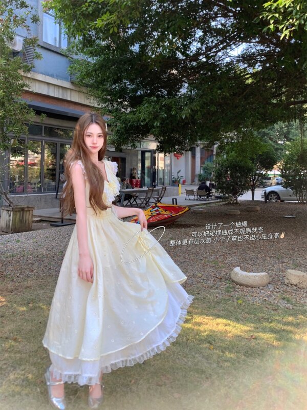Sunset Chrysanthemum Yellow Floral Dress