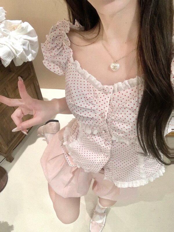 Sweet Lily Short Sleeve Polka Dot Shirt