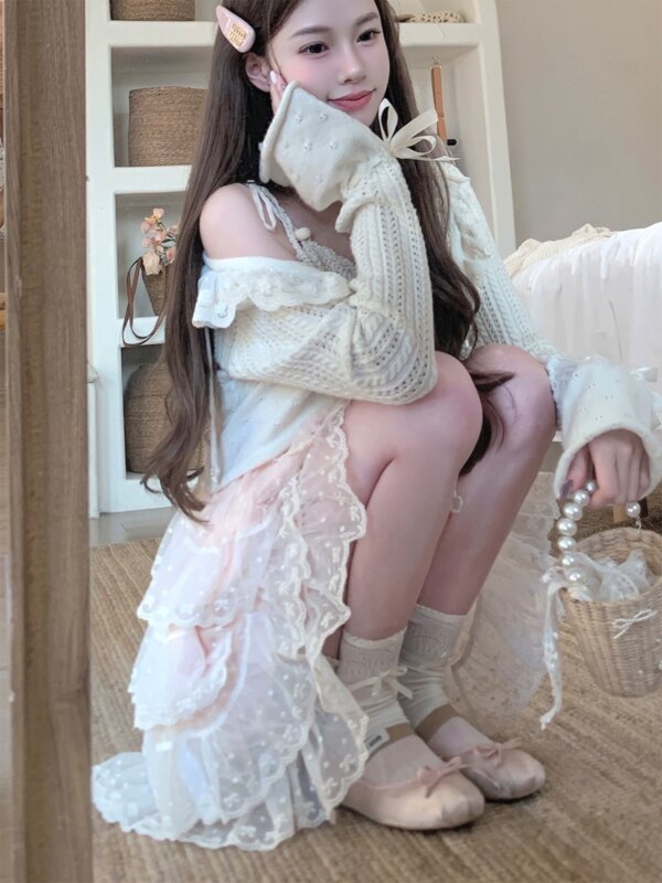 Apricot Cream Knit Cardigan Thin Jacket