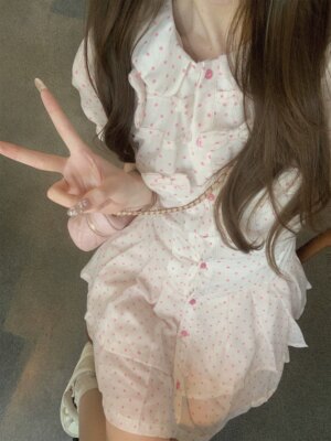Sweetheart Waisted Shirt Polka Dot Dress