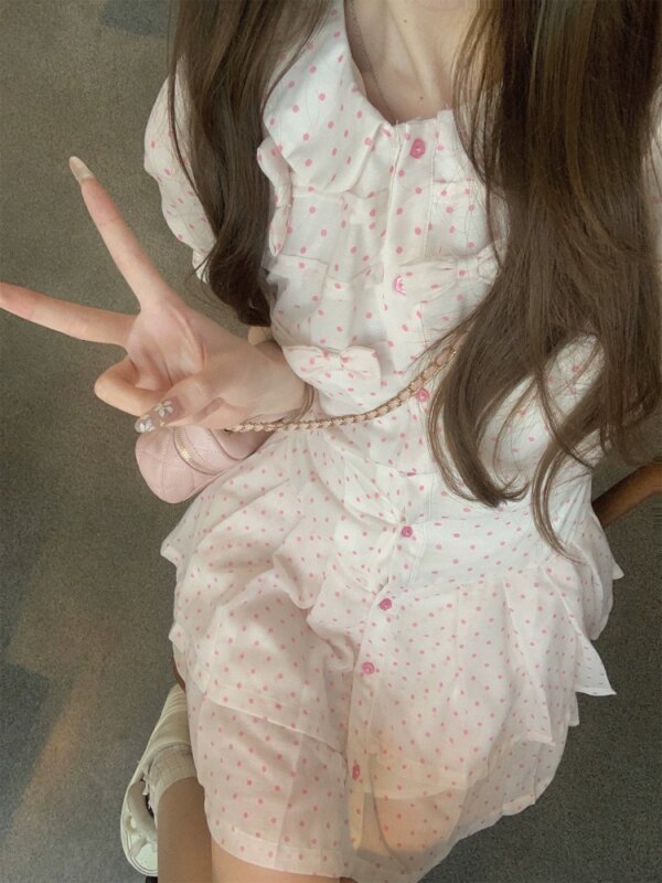 Sweetheart Waisted Shirt Polka Dot Dress
