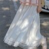Flowy Half Skirt High Waist Loose White Long Skirt
