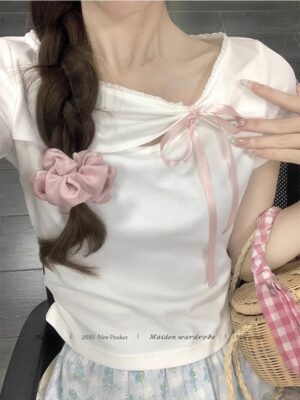 Sweet Silk Short Sleeve T-Shirt Half Body Skirt Two Piece Set
