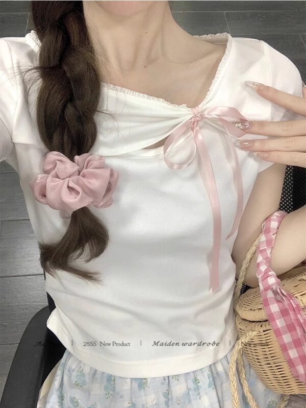 Sweet Silk Short Sleeve T-Shirt Half Body Skirt Two Piece Set