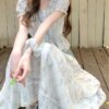 Little Flower Blue Floral Set Two Piece Waisted Shirt Half Body Skirt