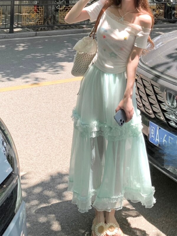Sea Salt Foam Mesh Large Skirt Halter Dress