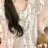 Sleepy Cat Doll Neck Short Sleeve Summer Pajamas for Women Two Piece Set