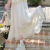 Flowy Half Skirt High Waist Loose White Long Skirt