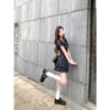 White navy waisted shirt dress
