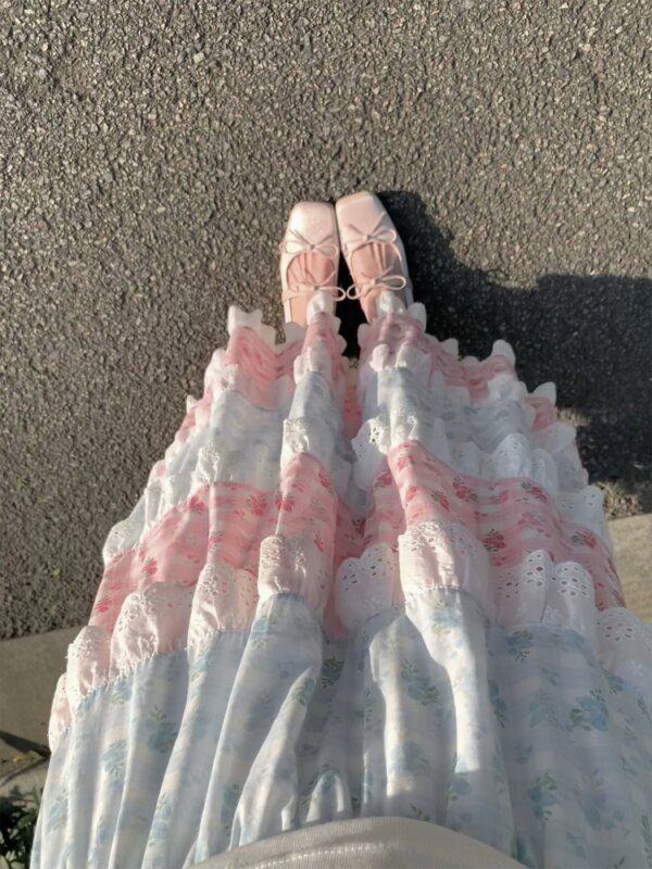 Sweet Silk Short Sleeve T-Shirt Half Body Skirt Two Piece Set