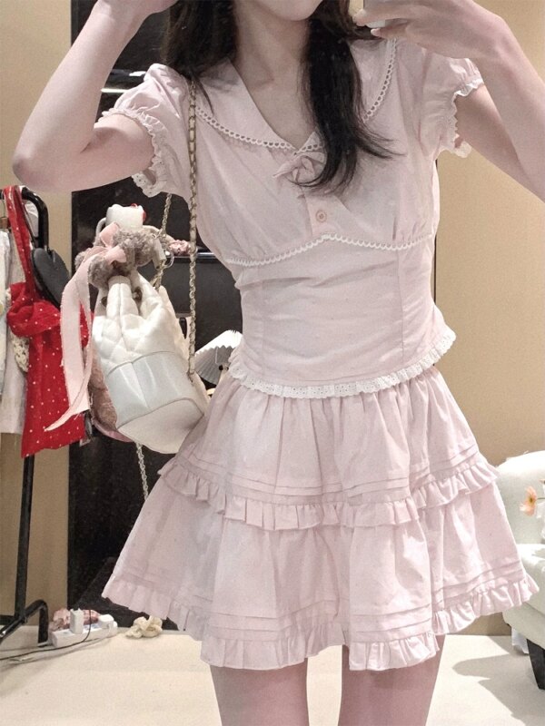 Pink Pink Doo Short Sleeve Short Doll Shirt Blouse