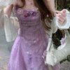 Cold Mist Purple Flower Crushed Tulle Halter Dress