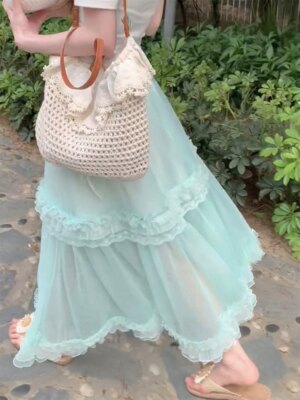 Sea Salt Foam Mesh Large Skirt Halter Dress
