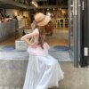 Flowy Half Skirt High Waist Loose White Long Skirt