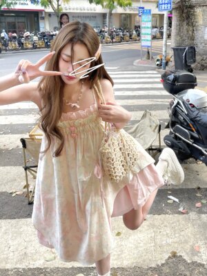 Butterfly Candy Crushed Floral Irregular Halter Dress