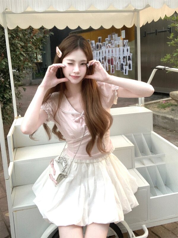 Pink Pink Doo Short Sleeve Short Doll Shirt Blouse