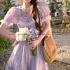 Tender Love Letter Purple Short Sleeve Waistless Dress