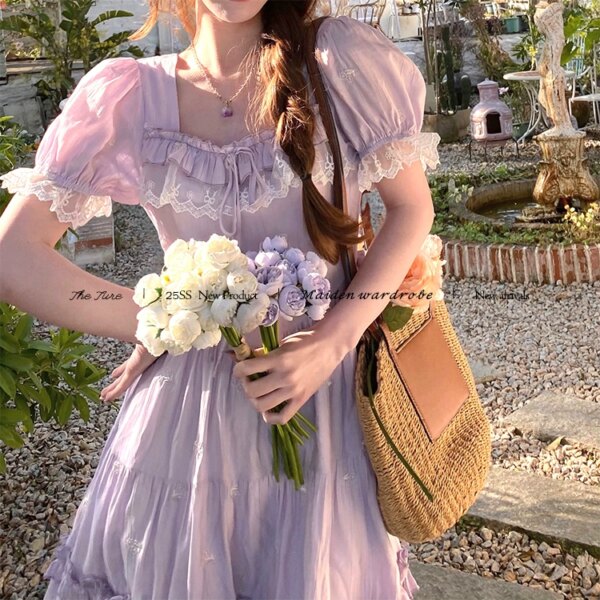 Tender Love Letter Purple Short Sleeve Waistless Dress