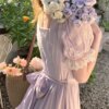 Tender Love Letter Purple Short Sleeve Waistless Dress