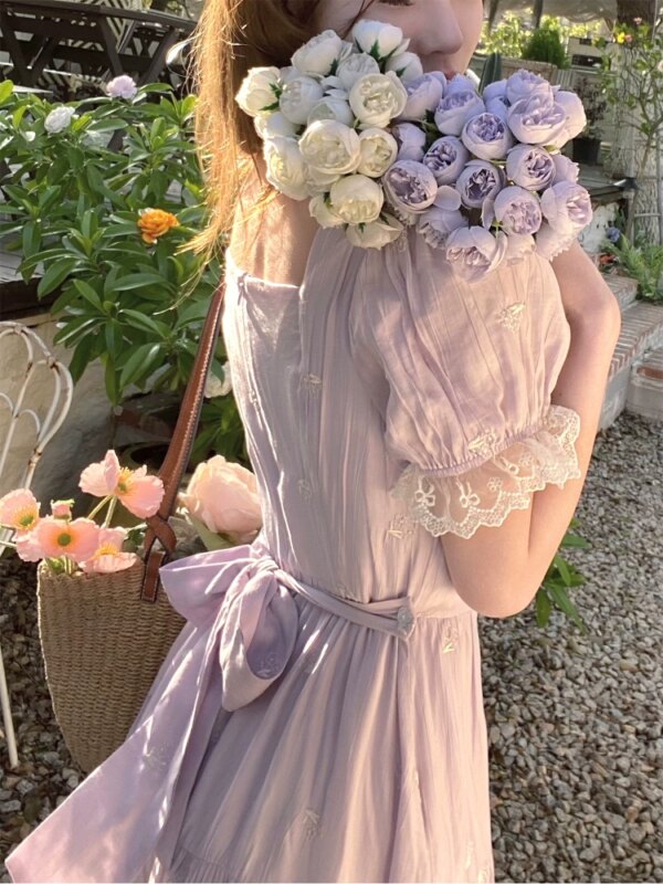 Tender Love Letter Purple Short Sleeve Waistless Dress