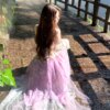 Cold Mist Purple Flower Crushed Tulle Halter Dress