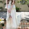 Flowy Half Skirt High Waist Loose White Long Skirt