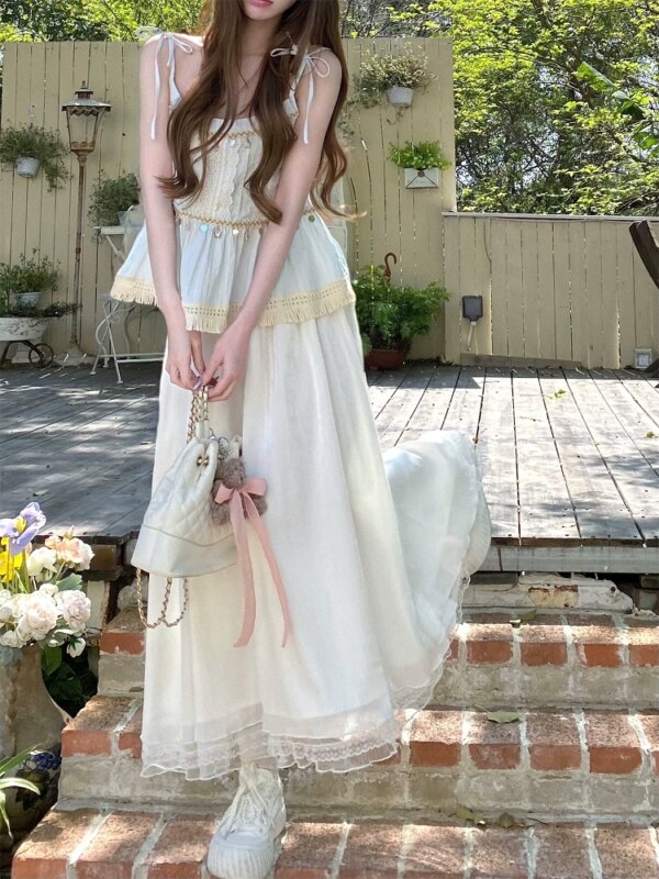 Flowy Half Skirt High Waist Loose White Long Skirt