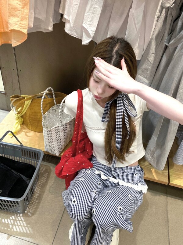 Edge Floral Pants Casual Plaid Straight Leg Pants